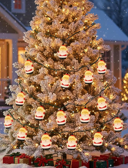 Christmas Santa String Lights Outdoor, 8.5Ft Vintage Christmas Decorations String Lights with 10 LED Santa Lights, Hanging Christmas Window Fairy Lights for Indoor Party Holiday Xmas Tree Decor