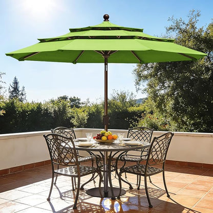 EliteShade USA 10-Year-Non-Fading 10ft 3-Tier Market Patio Umbrella, Commercial Grade Outdoor Table Umbrella with Crank Open, Windproof & UPF 50+ UV Protection, Heavy Duty Ventilation for Garden, Deck, Pool, Backyard, Beach & Bistro, Macaw Green