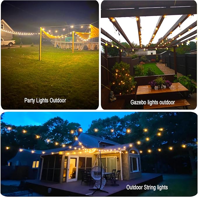Outdoor String Lights Waterproof Patio Lights 200FT with 100+4 Shatterproof G40 LED Edison Outdoor String for Party Backyard Gazebo Pegola Cafe, 2Pack x 100ft
