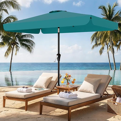 AreShark 6.5 x 10 FT Rectangular Valance Patio Umbrella, Outdoor Umbrella with Tilt and Crank, Market Table Umbrellas W/ 6 Ribs UV Protection for Garden, Deck, Backyard and Pool, Lake Blue