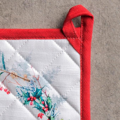 Maison d' Hermine Pot Holders Set 100% Cotton Heat Resistant Potholders 8" x 8" Hot Pads with Loop for Thanksgiving Christmas Decorations BBQ Cooking Baking Handling Hot Pans (Pack of 2, Morzine)