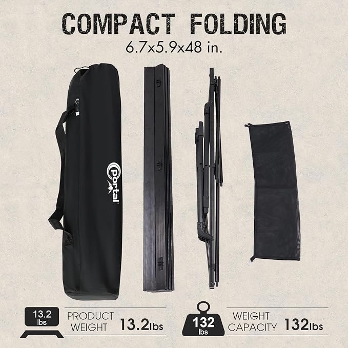 Portal Camping Table Portable Foldable with Adjustable Legs, Aluminum Folding Table Roll Up Table with Carrying Bag for Outdoor, Beach, Picnic, Backyards, BBQ and Party, Black, Big
