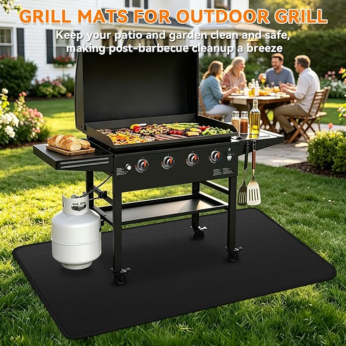 Under Grill Mats for Blackstone - 72 x 39 Inch BBQ Mats for Outdoor Grill Deck Protector, Double-Sided Fireproof Oil-Proof Waterproof Griddle Floor Mat for Outdoor Grilling, Easy to Clean