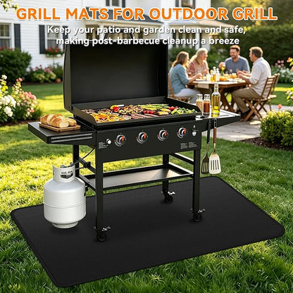 Under Grill Mats for Blackstone - 48 x 30 Inch BBQ Mats for Outdoor Grill Deck Protector, Double-Sided Fireproof Oil-Proof Waterproof Griddle Floor Mat for Outdoor Grilling, Easy to Clean
