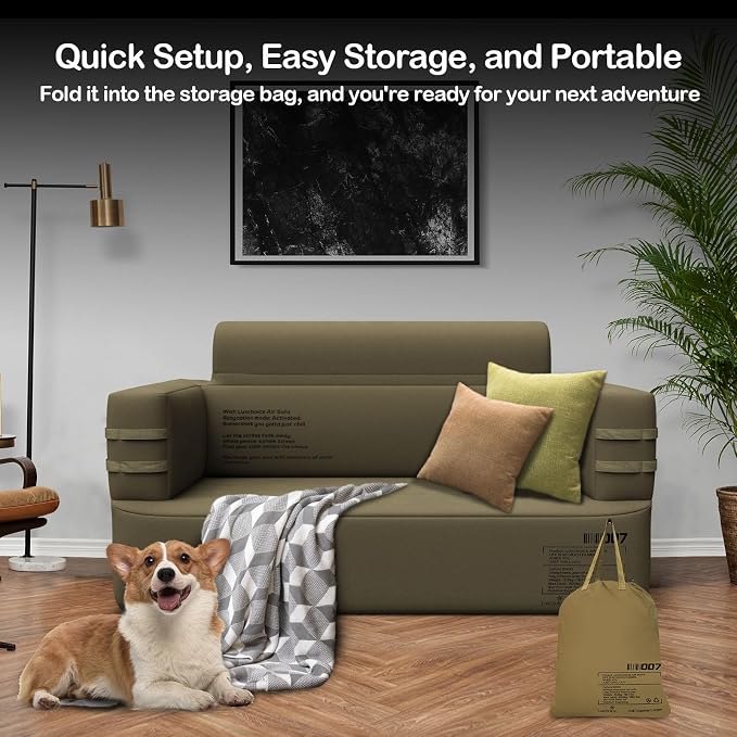 Inflatable Couch Loveseat Camping Couch Built-in Rechargeable Pump Air Sofa | Blow up Couch Durable 1000D Oxford Fabric Outdoor Camping Couch 2 mins Camping Furniture for Backyard RV Travel Movie Night