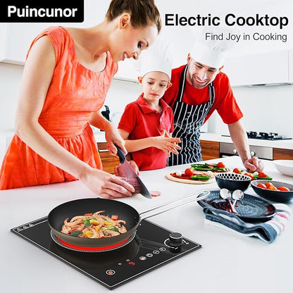 1800W Portable Electric Cooktop – Features touch & knob controls with 10 heat levels, child lock, and timer. 110V for home, camping, and apartments.