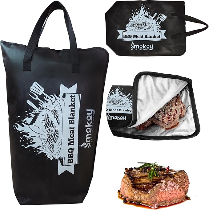BBQ Blanket for Resting Meat - Brisket Blanket & 5-Layer Reusable Insulated Meat Resting Bag with Wide Mouth Design & Max Heat Retention for Tender with Pork & Turkey (21 Inch Black)