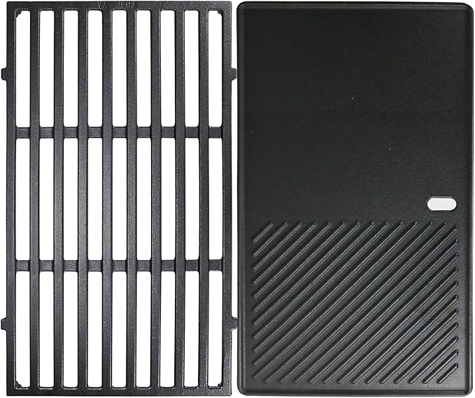 Uniflasy 7637 17.5 Inch Cast Iron Griddle Grates Replacement Part for Weber Spirit E210 E220 S210 S220 with Front Control, Reversible Griddle Plate for Weber Spirit & Spirit II 200 Series