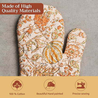 Maison d'Hermine Oven Gloves 100% Cotton Oven Mitt (7" x 13", Pack of 1) | With Loop Heat Resistant BBQ Cooking Gloves Baking Kitchen Handling Hot Pans Thanksgiving Christmas - Pumpkin Spice