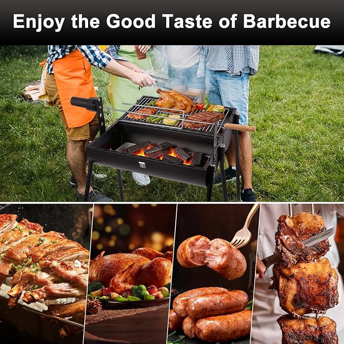 Double-sided Charcoal Grill with Thermometer, Portable Smoker Grill for BBQ Travel Camping and Beach