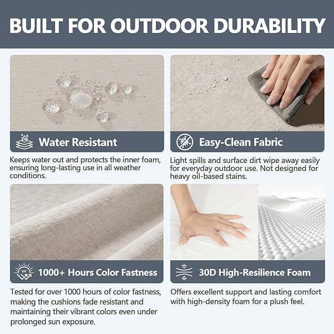 Goodgoods 18.5 x 18.5 Outdoor Chair Cushions Set of 4, Fade-Resistant & Water-Resistant Patio Seat Cushion Pads with Ties, 30D High-Resilience Foam for Dining Room Kitchen Chairs, Almond