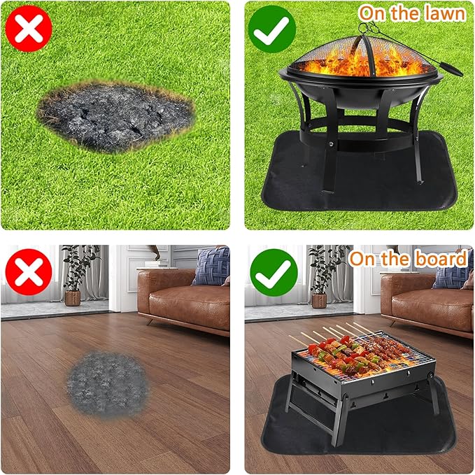 Fire Pit Mat for Solo Stove Fireproof Mat Under Grill Tabletop Deck Oilproof Waterproof Firepit Mats Heat Resistant Mat BBQ Pad Outdoor Indoor Accessories (Rectangle 25×17in)