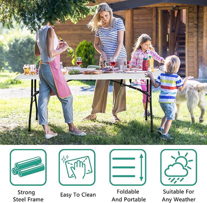 PayLessHere | 6FT Folding Table | White | Portable Plastic Table | with Carry Handle | Waterproof & Foldable Table Design | Steel Frame with Lock | for Events, Camping, Indoor & Outdoor Use