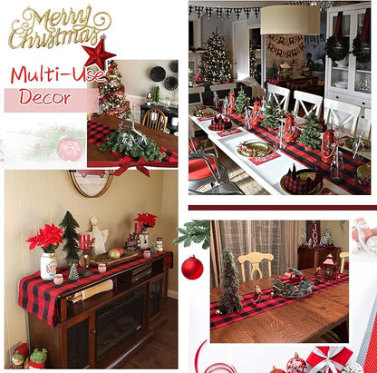 B-COOL Buffalo Plaid Table Runner Black Red Checked Table Runner 2 Packs 13x108 Inch Christmas Holiday Plaid Table Runners Xmas Table Decorations