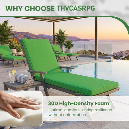 Chaise Lounge Cushions Outdoor, 72 x 21 Inch Water & Fade-Resistant Patio Furniture Lounge Cushion Set of 2, Beach Umbrella Lounger Chair Replacement Cushion with Removable Cover Pad, Green