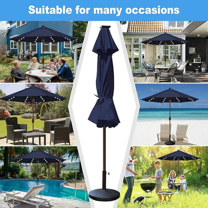 Eurmax USA 10-Year-Non-Fading 10FT Outdoor Patio Market Umbrella with LED Lights,UPF50+ UV Resistant,Heavy Duty Commercial Grade,Crank Lift Design,Windproof Vented Top for Garden,Pool,Deck,Navy Blue