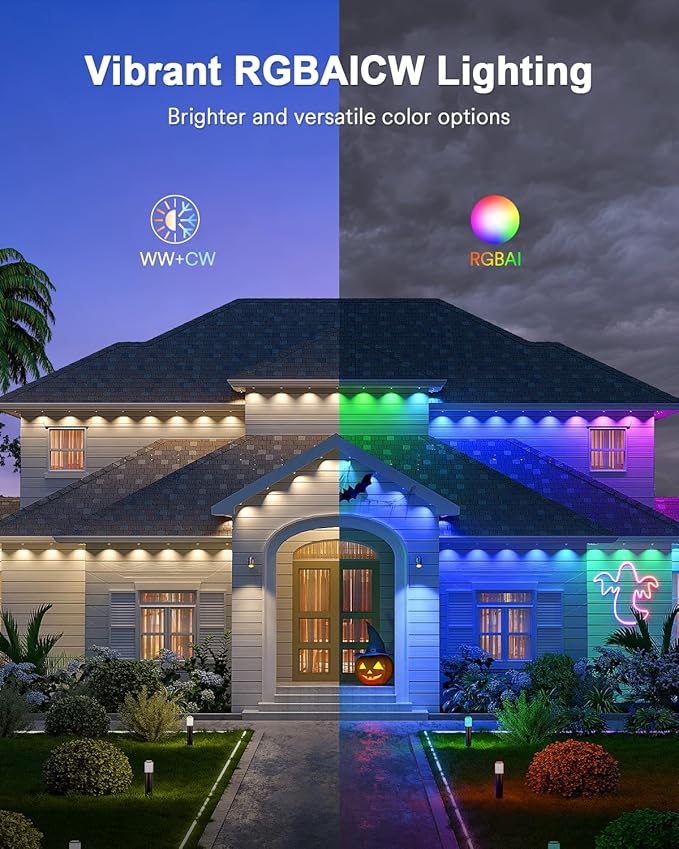Lumary Permanent Outdoor Lights Max 158FT with 120 LED Eave Lights RGBAICW | 7200LM, IP67 Waterproof, Patio & Backyard Lighting, Pool Parties, DIY Scene Modes, Works with Alexa & Google Assistant
