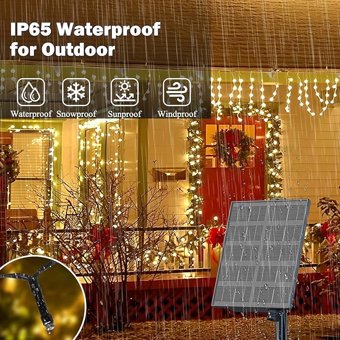 SOLARBABY Solar Christmas Lights Outdoor, 164FT 500LED Solar Sting Lights, 19 Modes Solar Fairy Light Outdoor for Xmas Tree, Garden, Porch, Christma Decoritons, Warm White