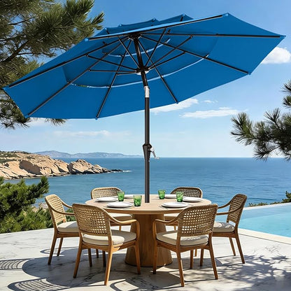 AreShark 9ft 3-Tier Patio Umbrellas, Outdoor Umbrella with 8 Sturdy Ribs UV Protection Windproof, Market Table Umbrella w/Push Button Tilt & Crank for Pool, Porch, Deck, Garden(Royal Blue)