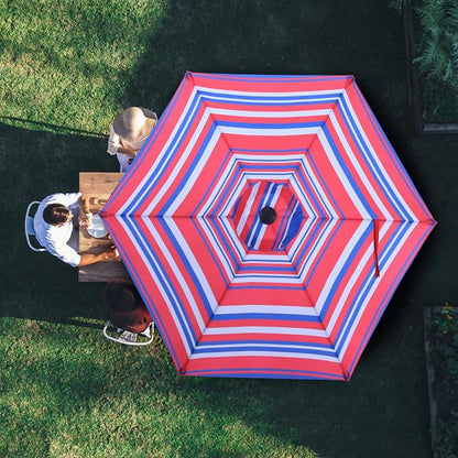 MASTERCANOPY Patio Umbrella 7.5 ft Replacement Canopy for 6 Ribs-Navy and Red Stripes Canopy Only