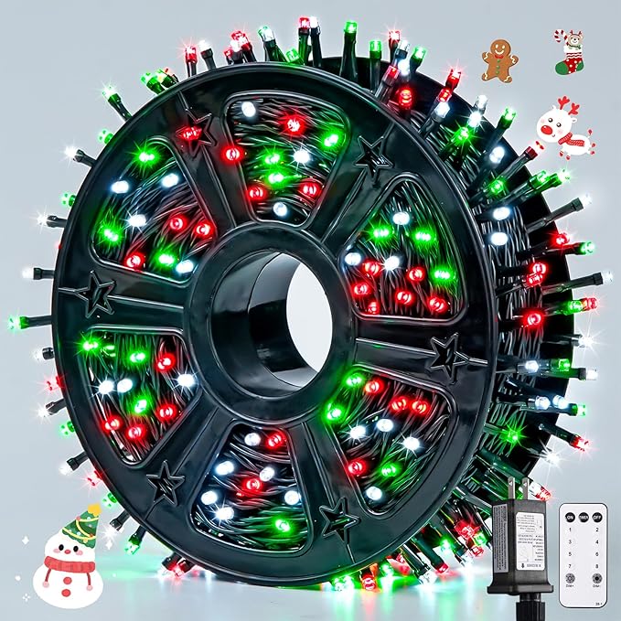 JMEXSUSS 500 LED Red White and Green Christmas Lights | 173ft Christmas Tree lights Outdoor Waterproof, 8 Modes Twinkle String Lights for House Xmas Tree Party Holiday Decor