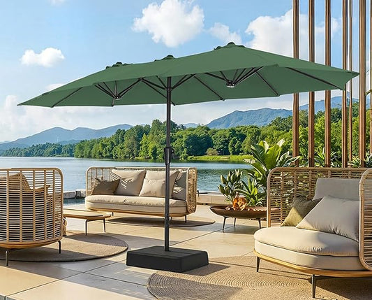 SUPERJARE 13FT Outdoor Patio Umbrella with Base Included, Double Sided Pool Umbrellas with Fade Resistant Canopy, Large Table Umbrella for Deck, Market, Backyard - Forest Green