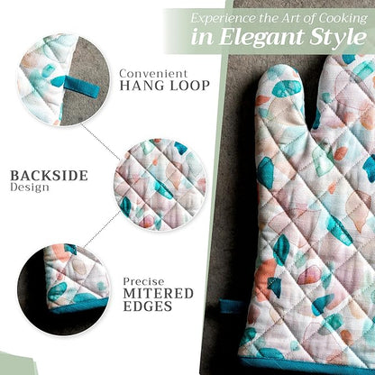 Maison d'Hermine Oven Gloves 100% Cotton Oven Mitt 7" x 13" with Loop Heat Resistant BBQ Cooking Gloves Baking Grilling Kitchen Hotel Home Farmhouse Spring Summer (Pack of 1, Summer Picnic)