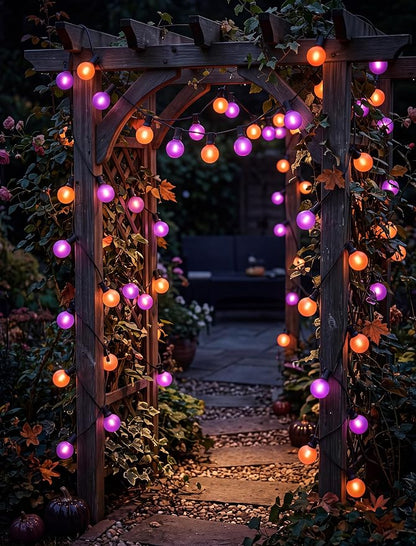 50FT G40 Halloween Orange and Purple Globe String Lights Outdoor Waterproof | Hanging Patio Light with 27 LED G40 Globe Bulbs, Plug in Outdoor Halloween Decorations Lights for Party Porch Garden Backyard