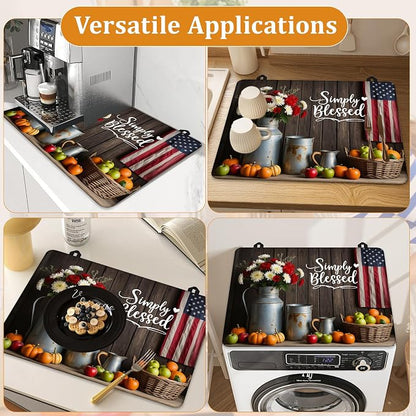 Electric Stove Top Cover,Farmhouse Flowers Stove Cover for Glass Top Electric Stove,American Flag Heat Resistant Flat Top Stove Mat Countertop Protector, 28 x 20 Inch