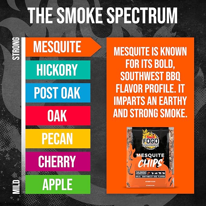 FOGO Mesquite Wood Chips for Grilling and Smoking, Bold Southwest BBQ Flavor for Charcoal and Gas Grills, Made in USA, 1.4 lb Bag, 6-Pack