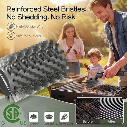Electric Grill Brush, High Torque Grill Brush with 3-Speed Modes | 20kg Max Torque BBQ Cleaner Safe for Porcelain Cast Iron Stainless Steel, Reinforced Steel Bristles, Type-C Rechargeable