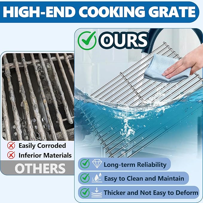 SafBbcue 98888 Grill Grates for Monument Grill 13478 Grates, Monument Mesa 400 Accessories Parts, Stainless Steel Cooking Grids for Monument 25392 Grill Replacement Grates, 16.3 x 28.4 inch