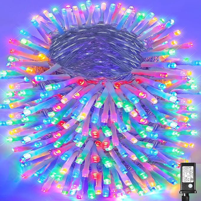 800 LED String Lights Indoor Outdoor, 262FT Christmas String Lights for Outside 8 Modes Clear Wire, Plug in Twinkle Fairy Lights for Bedroom Party Garden Christmas Tree Decorations, Multicolor