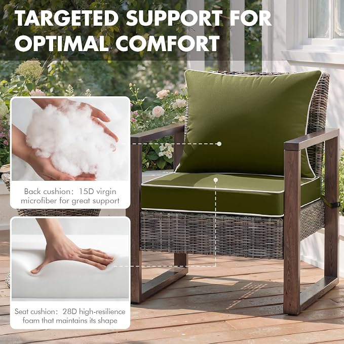 MIULEE Dark Green Outdoor Seat Cushion 24x24 Inch Waterproof Cushion | Deep Seat and Back Cushion for Patio Furniture Chair Sofa Couch, Fade Resistant, Handle and Adjustable Straps