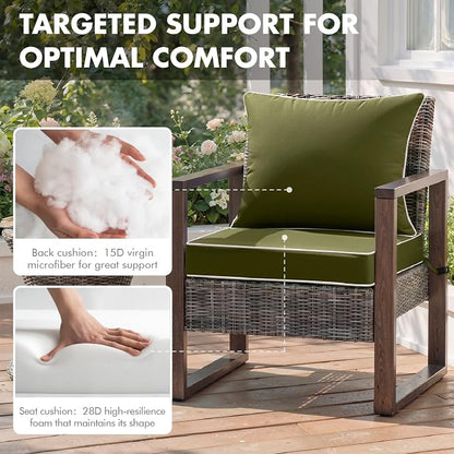 MIULEE Dark Green Outdoor Seat Cushion 24x24 Inch Waterproof Cushion | Deep Seat and Back Cushion for Patio Furniture Chair Sofa Couch, Fade Resistant, Handle and Adjustable Straps