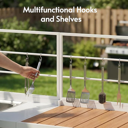 ENSTVER Modular Outdoor Kitchen with All-Aluminum Island & Cabinets, Stainless Steel Sink, Food-Safe Countertop, Outdoor Kitchen Island for Patio, Deck, Backyard,White