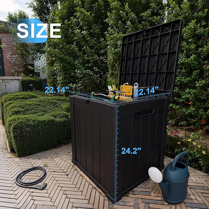 PatioZen 50 Gallon Resin Deck Box, Lockable Outdoor Storage Box for Patio Cushions Storage Furniture,Garden Tools, Pool Supplies, Weatherproof and UV Resistant (Black)