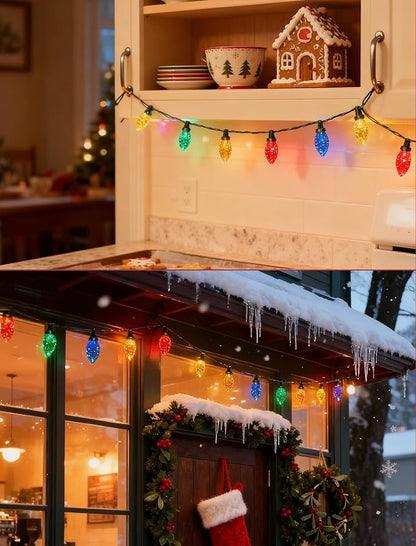 C9 Christmas Lights Outdoor, 26FT 50 LED Vintage Multicolor Plug in Fairy String Lights Waterproof, Connectable Christmas Tree Lights for Outside, House, Roofline, Yard, Garden Decor, Green Wire