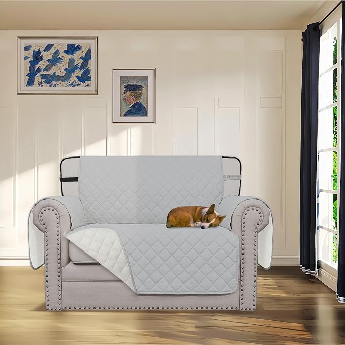 Easy-Going Reversible Couch Cover, Chair 30 in, Light Gray/Ivory | Machine Washable Slipcover For Dogs, Water Resistant Furniture Mat For Living Room, Non-Slip Sofa Cover, Pet Friendly