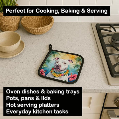 Caroline's Treasures Pit Bull Terrier Luau Pair of Pot Holders Kitchen Heat Resistant Pot Holders Sets Oven Hot Pads for Cooking Baking BBQ, 7 1/2 x 7 1/2