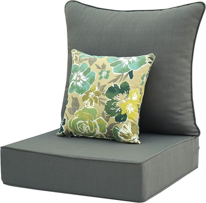Deep Seat Patio Cushions Set 24 in x 24 in,Olefin Outdoor Seat Cushion,Patio Furniture Cushions with Removable Cover,Rain-Proof and Fade Resistant Deep Seat Bottom & Back Cushion, Set of 1