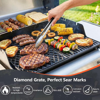 17.5" Dual Sided Diamond Sear Grill Grates for Weber Spirit 300/400 & Spirit II 300 Series, E/S-310 E/S-320 E/S-330, Spirit 700, Genesis Silver/Gold B/C, Porcelain Enameled Cast Iron Replacement Grate