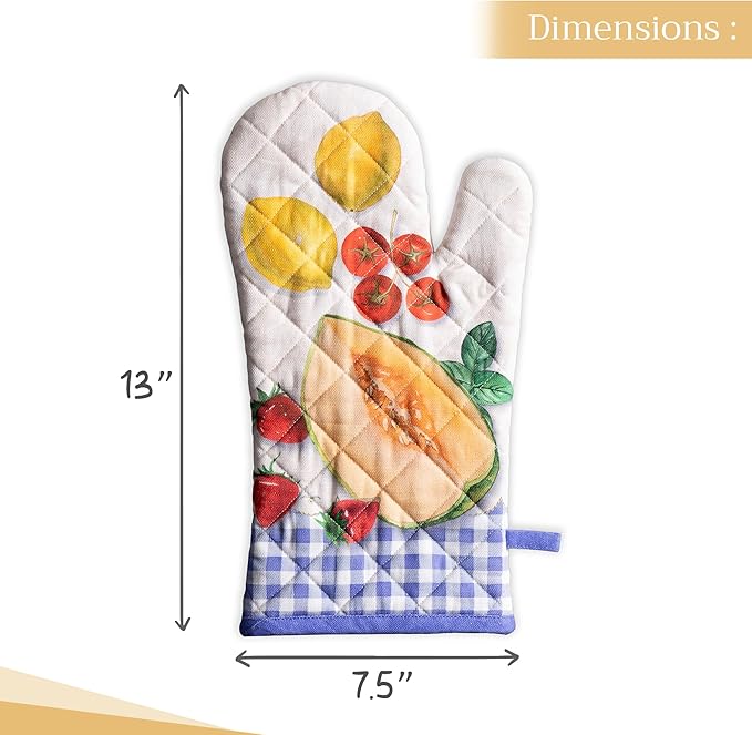 Maison d'Hermine Oven Gloves 100% Cotton Oven Mitt 7" x 13" with Loop Heat Resistant BBQ Cooking Gloves Baking Grilling Kitchen Hotel Home Farmhouse Spring Summer (Pack of 1, Gourmand)