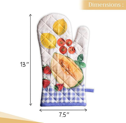 Maison d'Hermine Oven Gloves 100% Cotton Oven Mitt 7" x 13" with Loop Heat Resistant BBQ Cooking Gloves Baking Grilling Kitchen Hotel Home Farmhouse Spring Summer (Pack of 1, Gourmand)