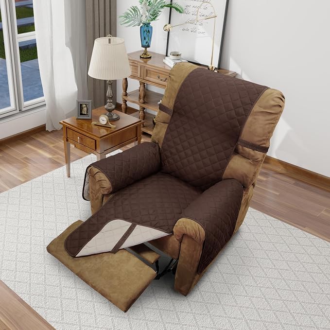 Reversible Chair Covers for Recliner Oversized, Chocolate | Recliner Oversized Covers for Living Room with Elastic Straps, Water Repellent, Chair Protectors Covers for Dogs