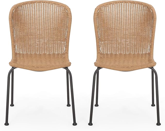 Christopher Knight Home Dinah Outdoor Wicker Dining Chair (Set of 2), Light Brown, Black