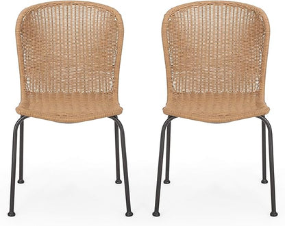 Christopher Knight Home Dinah Outdoor Wicker Dining Chair (Set of 2), Light Brown, Black