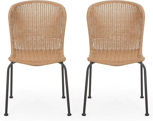 Christopher Knight Home Dinah Outdoor Wicker Dining Chair (Set of 2), Light Brown, Black