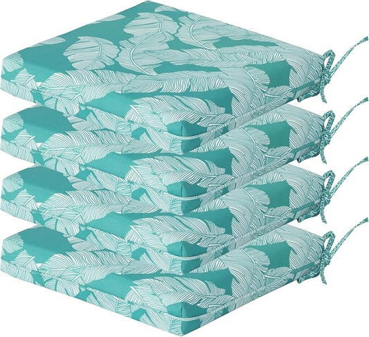 COZYVIDA Outdoor Chair Cushions Set of 4, 20"x20" Square Seat Pads with Tie Straps and YKK Zippers, 30D High-Density Foam, Water-Resistant Fabric,UV-Resistant 1000+ Hrs