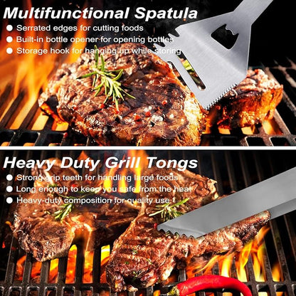 POLIGO 29 PCS BBQ Grill Accessories Stainless Steel BBQ Tools Grilling Tools Set with Storage Bag for Fathers Day Dads Birthday Presents - Camping Grill Utensils Set Ideal Grilling Gifts for Men Brown